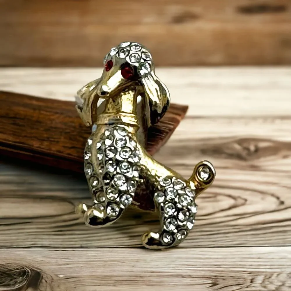 Vintage Gold Pave Poodle Brooch